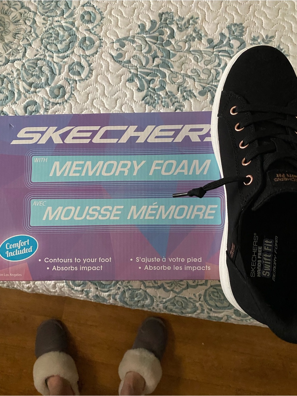 Skechers women’s  Black Lace-Up Low-Top Sneakers with White Sole
